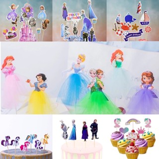 Lookmaebaby ตกแต่งเค้กวันเกิด ท็อปเปอร์ เจ้าหญิง Unicorn Pony  Frozen Disney พร้อพวันเกิด Happy birthday