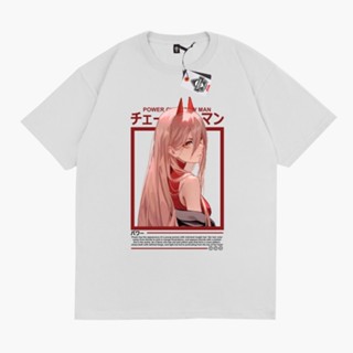 เสื้อยืดสีขาวเสื้อยืดคอกลมเสื้อยืดแขนสั้น พิมพ์ลายการ์ตูนอนิเมะ CHAINSAW MAN POWER DEVILS-4XLS-4XL