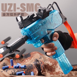 UZI Uzi ปืนลูกกระสุนอ่อนไฟฟ้าระเบิดปืนของเล่น SMG ปืนกลมือโปร่งใส