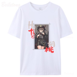 Hu Tao Genshin Impact T Shirts 100% Cotton Print 2022 Summer Open World Adventure Game Cas_03