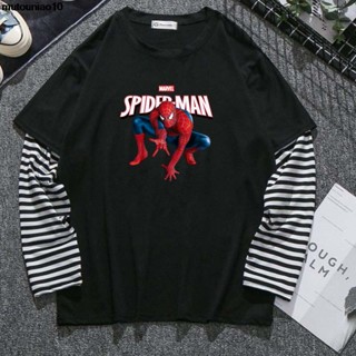 New Arrive Fashion Men/Women Long Sleeve Fake Two Roung neck Cartoon Marvel T-shirt Black &amp; White &amp; Gray MWZZX036_01