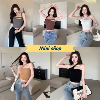 Mini shop🌸พร้อมส่ง🌸 (FY6697) เสื้อสายเดี่ยวไหมพรม มีฟองน้ำ ดีเทลสายคาดด้านเดียวใส่ได้2แบบ