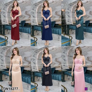 Dress เดรสราตรียาว ผ้าซาร่าเงา แต่งเชือกไขว้หลัง TT18277