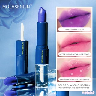 ♕Molvsenlin 2 In 1ลิปสติกเสื้อกันฝนล็อคสี Lip Care กันน้ำ Sweatproof ติดทนนานไม่ง่ายที่จะจางหายไป Non Stick ถ้วย Lip Cosmetic Upbest