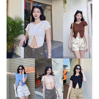 marry crop เสื้อครอปทอปเเต่งดีเทลด้านหน้า ผ้าน่ารักมากๆไม่บาง
