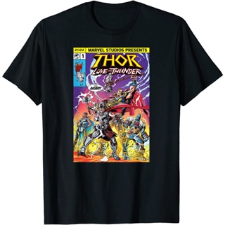 แขนสั้นโอเวอร์ไซส์เสื้อยืด พิมพ์ลายการ์ตูน Marvel Thor Love and Thunder Asgard Group สําหรับผู้ชายS-4XL_07