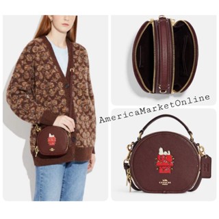 กระเป๋าหนัง COACH/ Coach X Peanuts Wine Leather Canteen Crossbody Snoopy Lights Motif (COACH CE844)