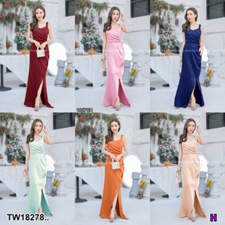 PP18278 เดรสราตรียาว แขนดุด สีพื้น ..