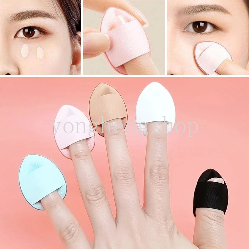 2 ชิ้น / เซ็ตมินิพัฟนิ้วคู่ใช้แป้งผสมรองพื้นฟองน้ําครีม Applicator คอนซีลเลอร์ปลายนิ้วพัฟเครื่องสําอางเบาะลมแต่งหน้าเครื่องมือ
