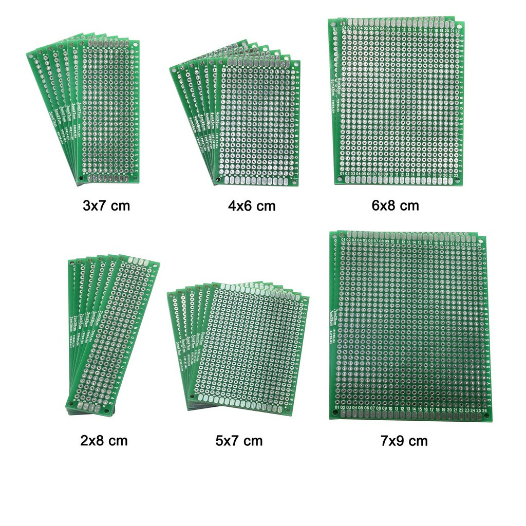 PCB แผ่นปริ้น แผ่นวงจร สีเขียว หนาอย่างดี มีหลายขนาด สองด้านเหมือนกัน (Double Side Plate Through Hole)