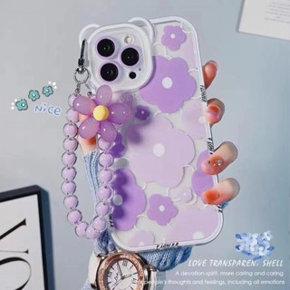 เคสโทรศัพท์มือถือ TPU แบบนิ่ม ลายดอกไม้ พร้อมสายโซ่คล้องมือ สําหรับ iPhone 14 Por Max 13 12 11 Pro Max X XR XS Max SE 2020