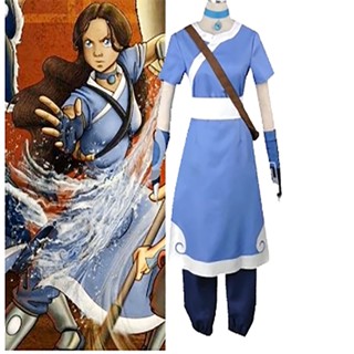 เครื่องแต่งกายคอสเพลย์ Avatar The Last Airbender Katara สีฟ้า สําหรับเด็กผู้หญิง