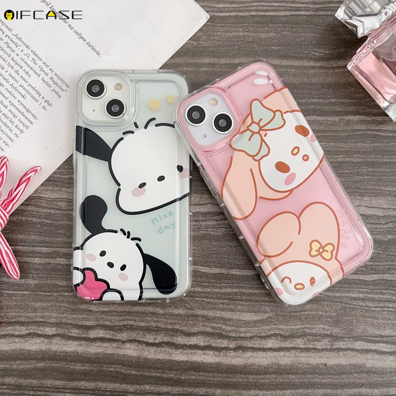 เคสโทรศัพท์มือถือ แบบใส กันกระแทก ลายการ์ตูนสุนัข Pachacco Melody Bow น่ารัก เรียบง่าย สําหรับ iPhone 14 Plus 14 13 12 11 Pro Max XS Max XR X