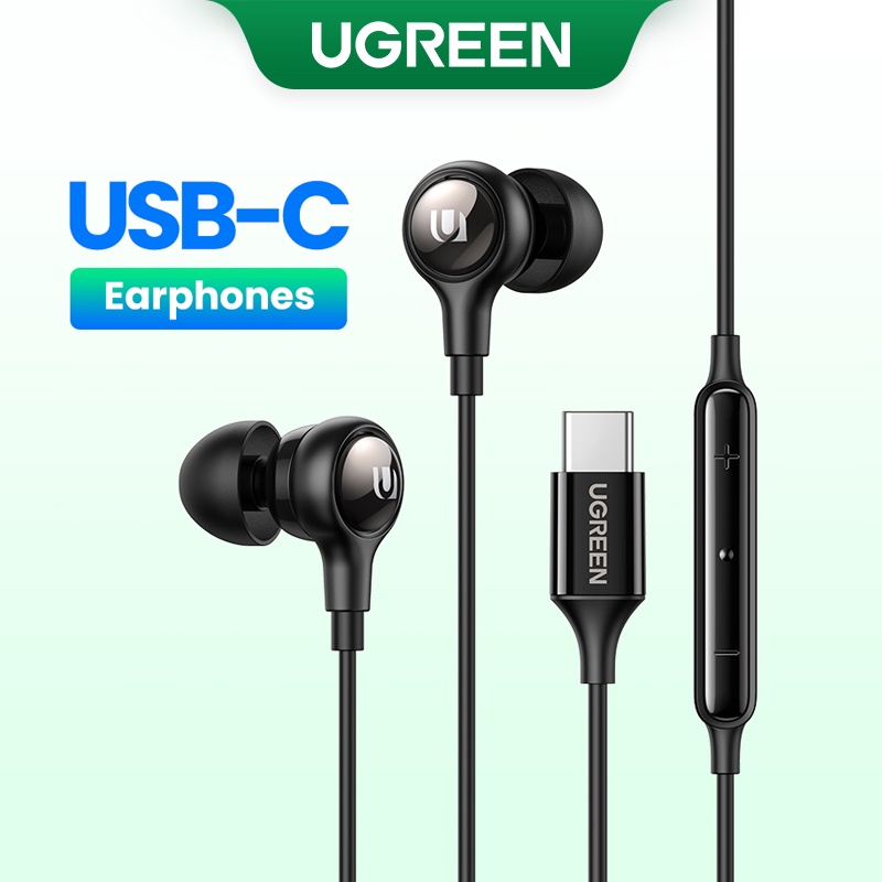 UGREEN ชุดหูฟังสีเขียว Aux 3.5 มม. / Type-C ตัดเสียงรบกวน Dengan Mic Untuk Androidmp3 / Mp4 / Pad
