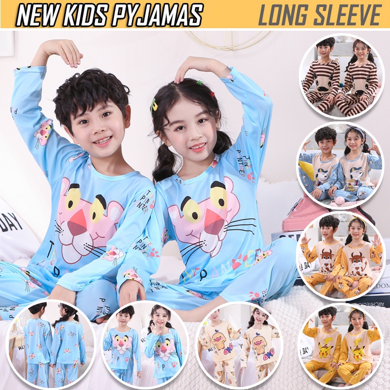 สินค้าใหม่🔥ชุดนอนเด็กแขนยาว/เสื้อผ้าที่บ้าน ชุดนอนเด็กลายการ์ตูนน่ารักอายุ 3-14 ปี มี 6 ลาย ชุดนอนเด็กชาย/หญิง