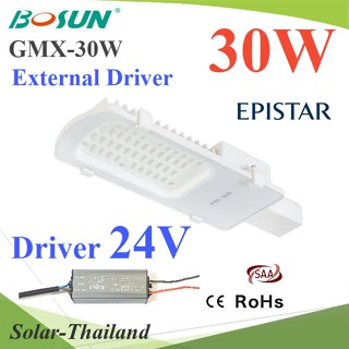 30W LED โคมไฟถนน แบบอลูมิเนียมโปรไฟล์ แสงสีขาว 6500K ใช้ Driver ต่อภายนอกโคม 24V รุ่น Bosun-GMX-30W-24V