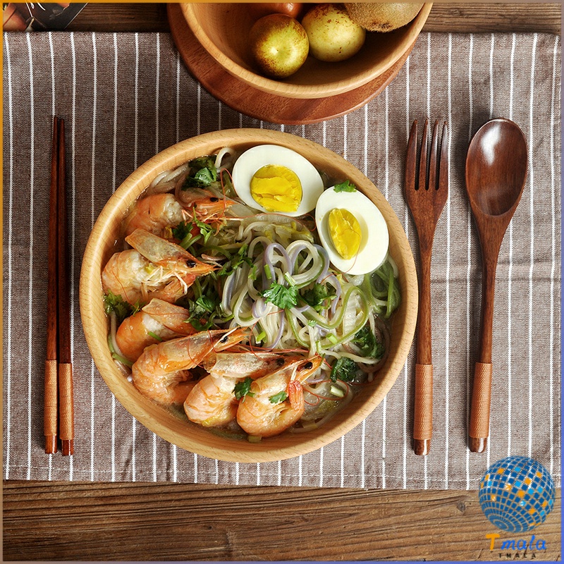 Tmala ชุดช้อนส้อม ช้อนส้อมไม้ ตะเกียบ ช้อน ส้อม  แบบพกพา สไตล์ญี่ปุ่น cutlery set - รูปที่ 2