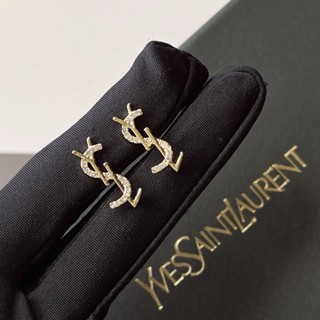 เครื่องประดับ ต่างหูห่วงเหล็กไทเทเนียม รูปโลโก้ตัวอักษร Saint Laurent YSL แฟชั่นสําหรับผู้หญิง