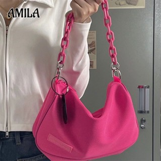 AMILA ใหม่กระเป๋าสะพายข้าง หญิง กระเป๋าใต้วงแขน สีชมพู สีดำ การออกแบบห่วงโซ่ แฟชั่น ป่า ฤดูใบไม้ผลิและฤดูร้อน หวาน