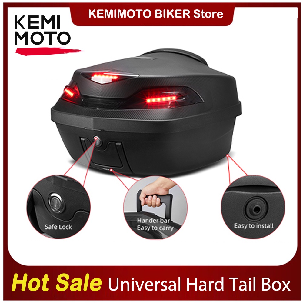 KEMIMOTO Universal 48L Secure Latch Motorcycle Rear Cargo Trunk Scooter
