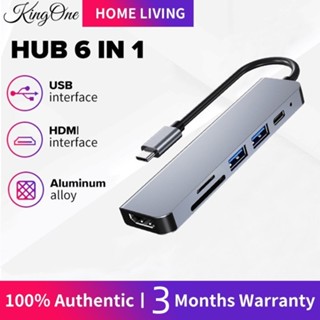 KingOne Usb hub 6in1 อแดปเตอร์ เป็น USB 3.0+60W PD+USB 2.0+HDMI 4K+การ์ดรีดเดอร์ SD/TF เหมาะสำหรับสินค้าอิเล็กทรอนิกส์