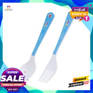 Cutlery ชุดช้อนส้อมเมลามีน โดราเอม่อน เชียร์ฟูล Superware รุ่น Sp/F 358 สีขาว - ฟ้าmelamine Cutlery Set Doraemon Cheerfu