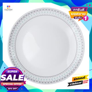 Opal จานโอปอทรงตื้น Dotted Line Kassa Home รุ่น Qp85 ขนาด 8.5 นิ้ว สีขาว - ฟ้าshallow Opal Plate Dotted Line  Home Qp85