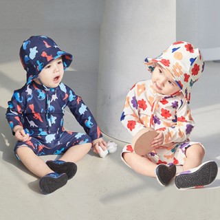 BBB Baby Boy Baby Girl Infant Dinosaur Floral Print Long Sleeve One-piece Swimwear Kids Sunscreen Quick Drying Swimsuit Beachwear Surfing Suit