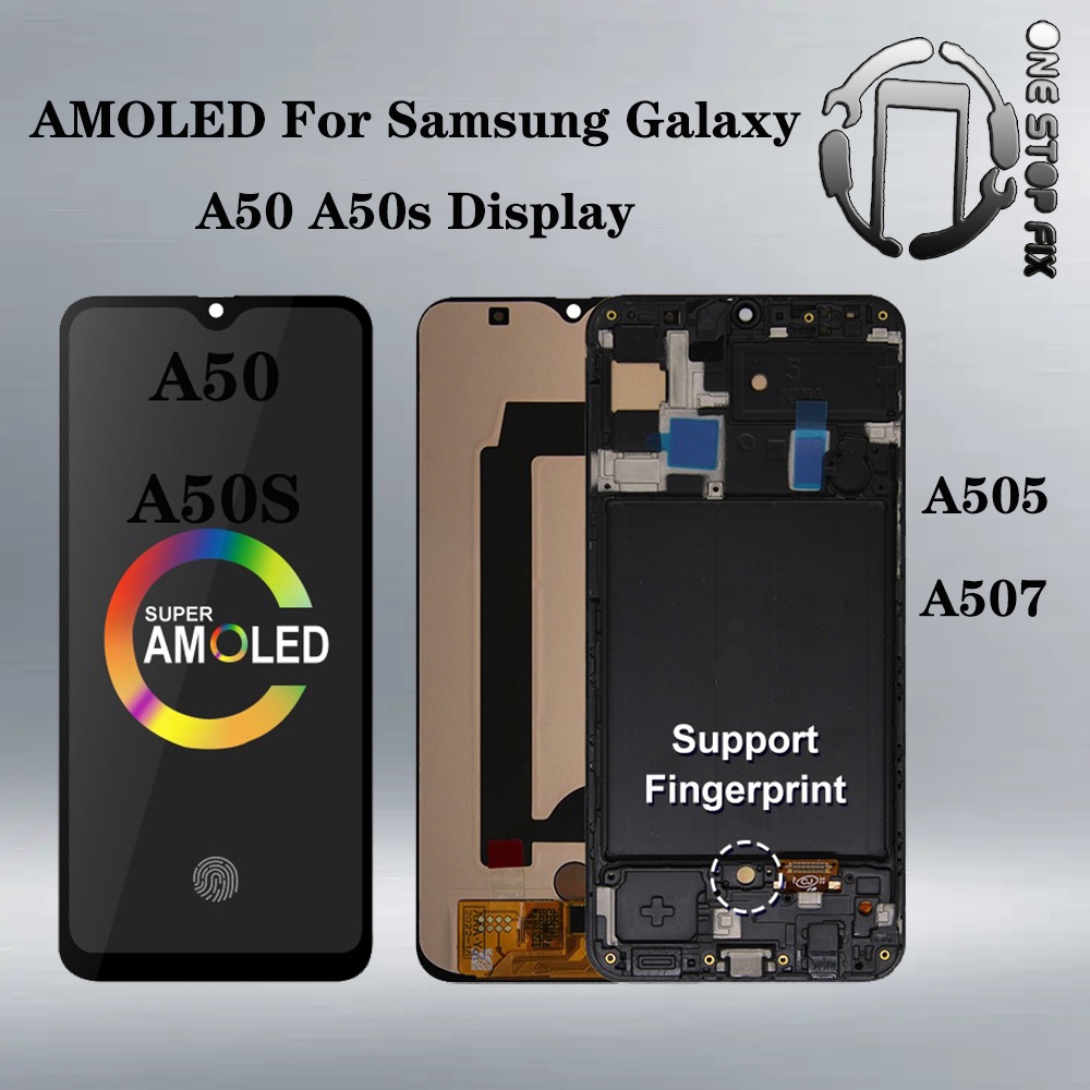 หน้าจอสัมผัส AMOLED พร้อมกรอบ สําหรับ Samsung Galaxy A50 A505 LCD A50S A507