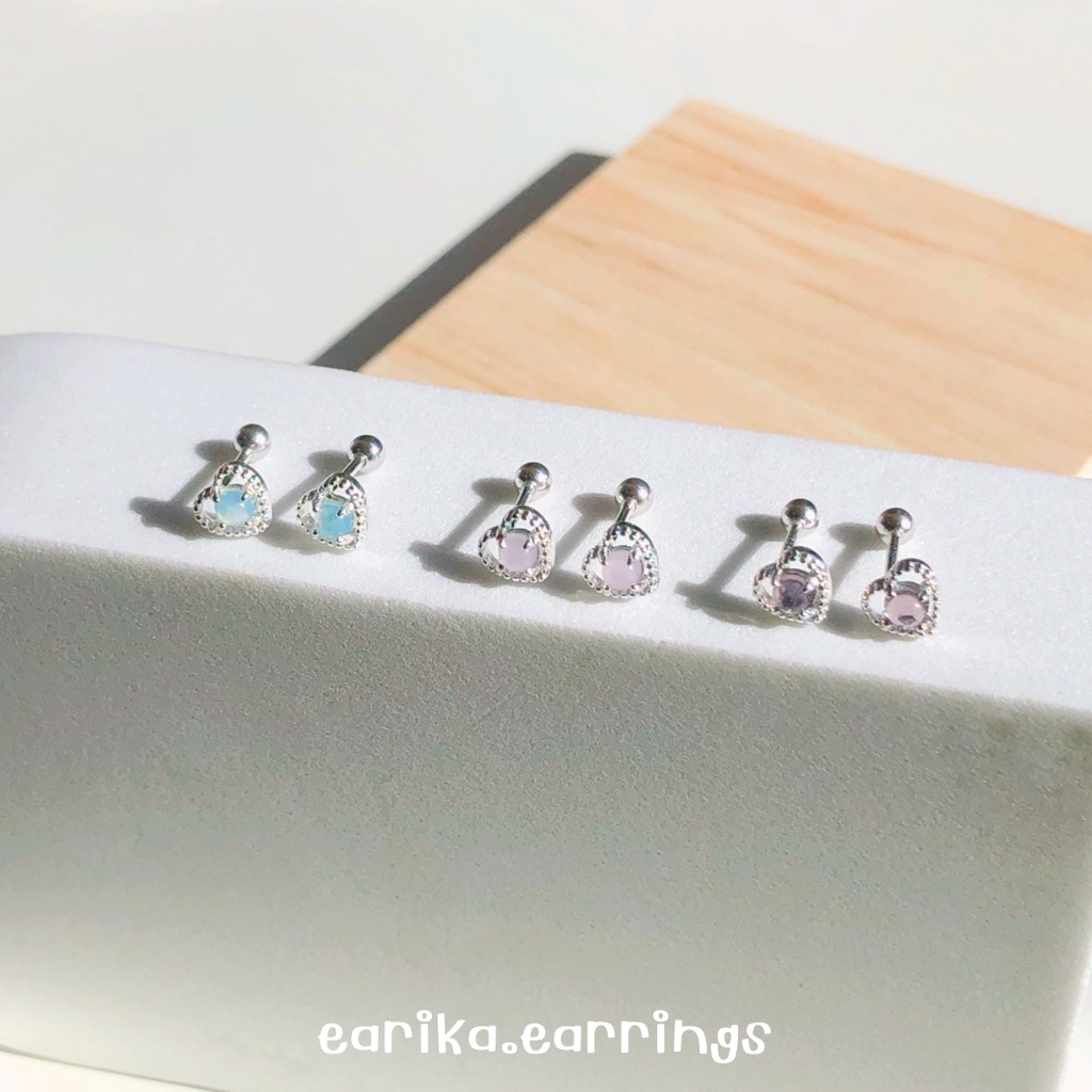 earika.earrings - opal hollow heart piercing จิวหูเงินแท้หัวใจเม็ดโอปอล (มี 3 สี) เหมาะสำหรับคนแพ้ง่