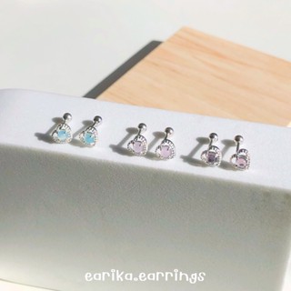 earika.earrings - opal hollow heart piercing จิวหูเงินแท้หัวใจเม็ดโอปอล (มี 3 สี) (ราคาต่อชิ้น) เหมาะสำหรับคนแพ้ง่าย