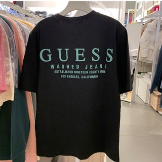 เสื้อยืดแขนสั้น พิมพ์ลายตัวอักษร guess สีพื้น แบบเรียบง่าย แฟชั่นฤดูร้อน สไตล์เกาหลี สําหรับผู้ชาย และผู้หญิง