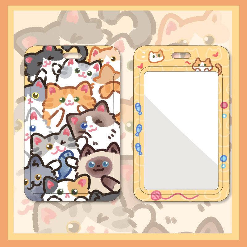 เคสพวงกุญแจ เชือกยืดหยุ่น ลายแมวน่ารัก สีส้ม สําหรับใส่บัตรอาหารนักเรียน