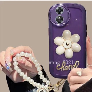 Hot Selling Phone Case เคส OPPO Reno8 T 5G 4G Reno 8T 8 T 2023 New Transparent Silicone Petal Holder Casing with Pearl Lanyard Lens Protection Solid Color Soft Case เคสโทรศัพท