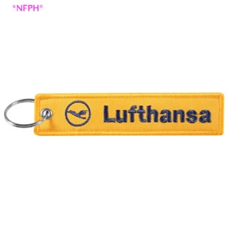 Nfph&gt; พวงกุญแจป้ายแท็ก ปักลาย Lufthansa สีเหลือง สําหรับของขวัญ 1 ชิ้น