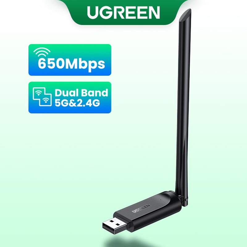 [มาใหม่] UGREEN อะแดปเตอร์เสาอากาศรับสัญญาณเครือข่าย WiFi 650Mbps 5Ghz&2.4GHz Dual-Band AC650 USB Wi