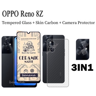 (3in1) Oppo Reno 8z 8 Z ฟิล์มกระจกนิรภัยเซรามิก กันรอยหน้าจอ + ฟิล์มกันรอยกล้อง + ฟิล์มด้านหลัง สําหรับ OPPO Reno 8 8 pro Reno 7 6 5 7z 6z 8z ฟิล์มเซรามิก แบบนุ่ม