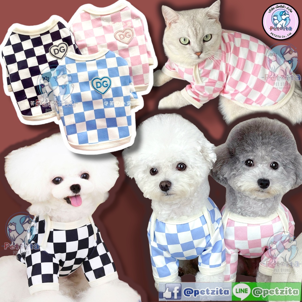 🇹🇭พร้อมส่ง🇹🇭 เสื้อมีแขนลายตาราง สีสันสดใสน่ารัก for pet เสื้อสุนัข หมา แมว