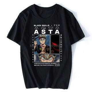 Vintage T-Shirt Black Clover Print Men Women Asta Creative All-Match Loose O-Neck Ove_01