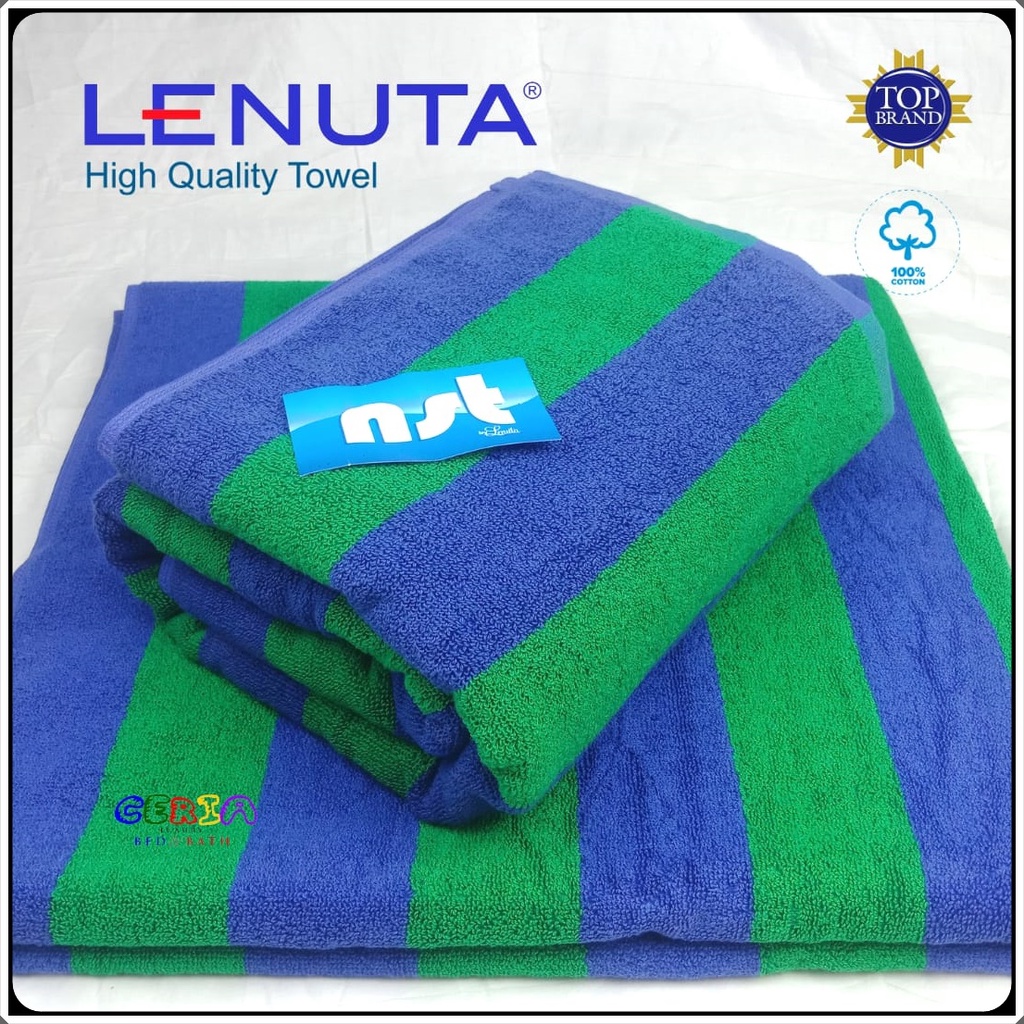 HIJAU Pool Towel Jumbo Beach Bath Towel Lenuta nts Green Striped Navy ขนาด 85 x 150