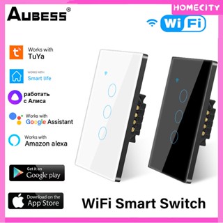 TUYA WIFI SMART LIGHT TOUCH SWITCH WALL 100-250V 1/2/3/4 GANG SMART Life/tuay APP รีโมทคอนโทรลทำงานร่วมกับ Alexa Google Home