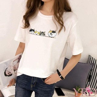 Harajuku Style Womens Simple Cartoon Cats Print T-shirt_07