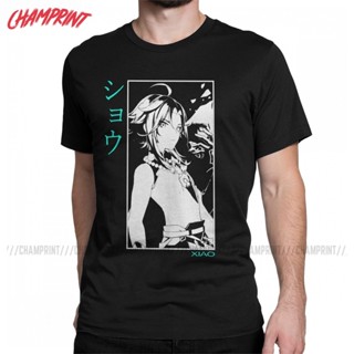 Men T-Shirt Xiao Genshin Impact  for Men O Neck 100% Cotton Anime Game  Tees Big Size Clothes Funny Tops Tee_03