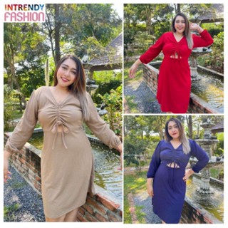 Dress เดรสกระโปรงแขนยาวสาวอวบ Free size: รอบอก 46 - 50 นิ้ว
