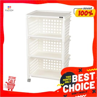 3 ชั้นวางของ 3 ชั้น มีล้อ DKW 42.8x33.5x79.3 ซม. สีขาว3 TIER PLASTIC SHELVES WITH WHEELS DKW 42.8X33.5X79.3CM WHITE