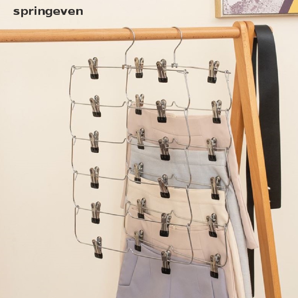 [springeven] ไม้แขวนเสื้อ 6 ชั้น ประหยัดพื้นที่สําหรับกางเกงกระโปรงกางเกงขาสั้น