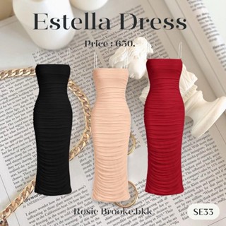 SE33 l ESTELAA DRESS เดรสผ่าย่น สายเพชร