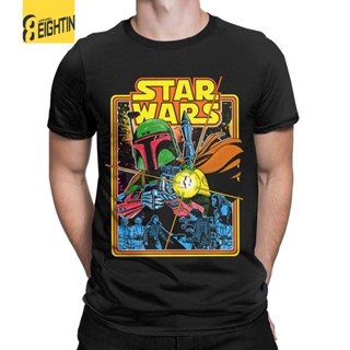 เสื้อยืดสีพื้น ดิสนีย์ Boba Fett ไฟ Star Wars ผู้ชายเสื้อยืดวินเทจ Unisex Tees แขนสั้นคอกลมเสื้อยืดผ้าฝ้าย 4XL 5XL _05