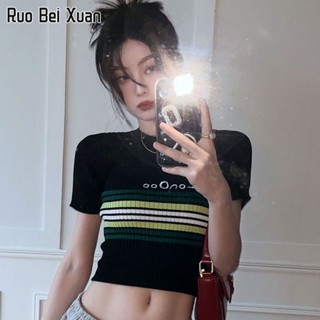 RUO BEI XAUN เสื้อยืดสตรีสไตล์เกาหลีทรงสลิมแฟชั่นเสื้อถัก