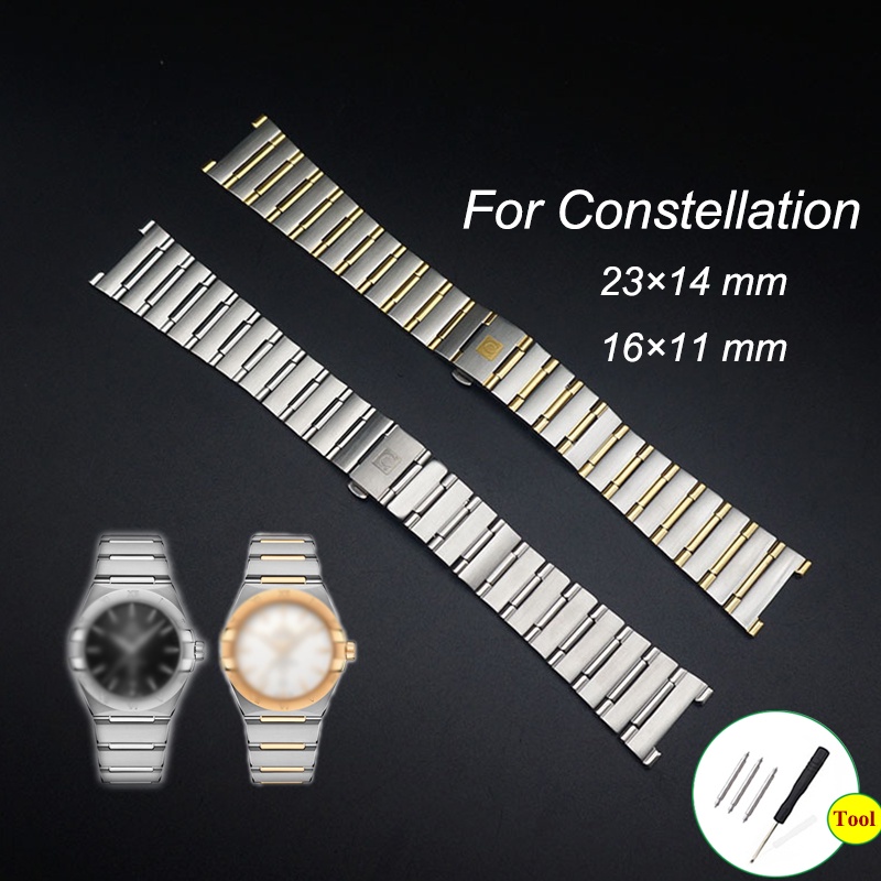 สายนาฬิกาข้อมือสเตนเลสสตีล ลายโลโก้ Omega Constellation DoubleEagle ขนาด 23×14 มม. 16×11 มม. สําหรับผู้ชาย และผู้หญิง